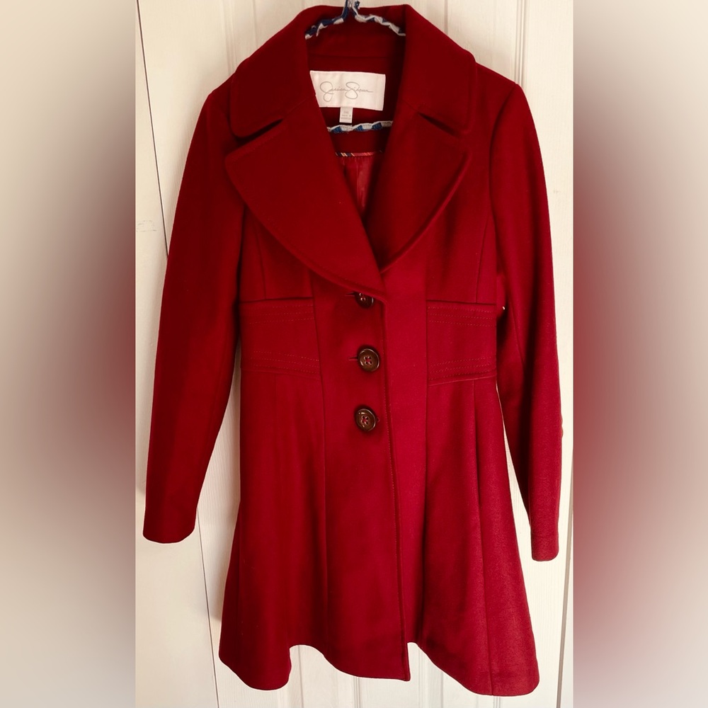 Jessica Simpson Red Fit & Flair Wool Blend Pea Coat